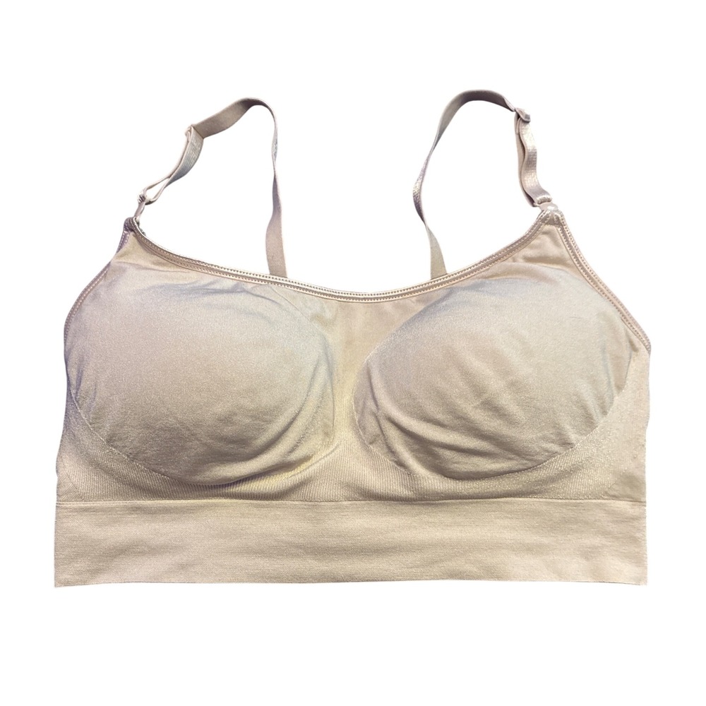 Warners Easy Does It wireless comfort bra in a nude/beige shade, size Large.